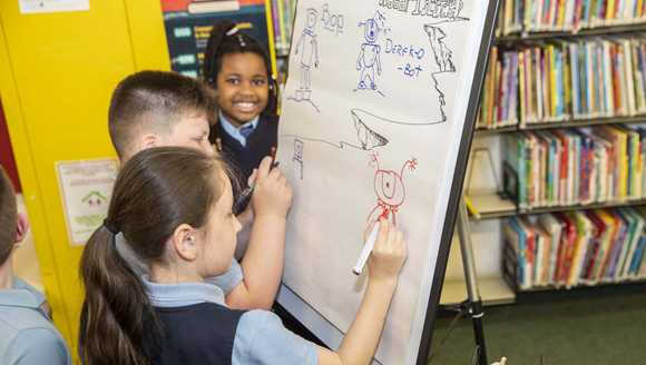 Children at library event