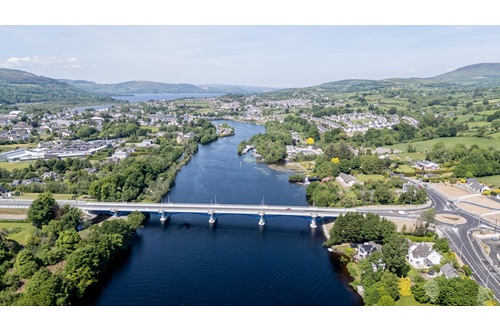 Aerial view of new bypass bridge in Killaloe