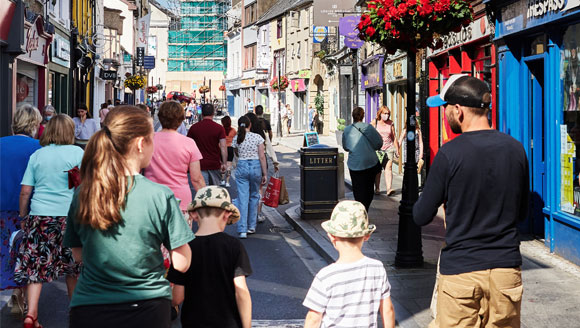 Pedestrians walking on O'Connell Street, Ennis.