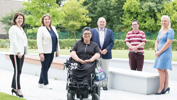 Pictured (left-right) are Noeleen Fitzgerald, Deputy Chief Executive, Clare County Council; Minister of State with responsibility for Disability, Anne Rabbitte TD; Ann Marie Flanagan, Clare Leader Forum; Cllr PJ Ryan, Cathaoirleach, Clare County Council; Martin Tobin, Clare Leader Forum; and Cllr Ann Norton, Mayor of Ennis Municipal District. Photo: Eamon Ward.
